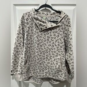 Green Tea Cream & Gray Animal Print Cowl Neck Sweatshirt – Size Large